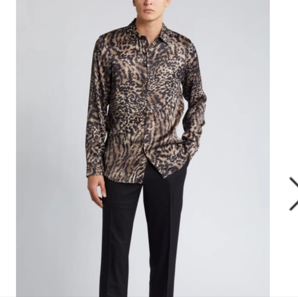 OPEN EDIT NWT Animal Print Satin Button up in Brown Seal Cheetah Size L - Picture 5 of 9